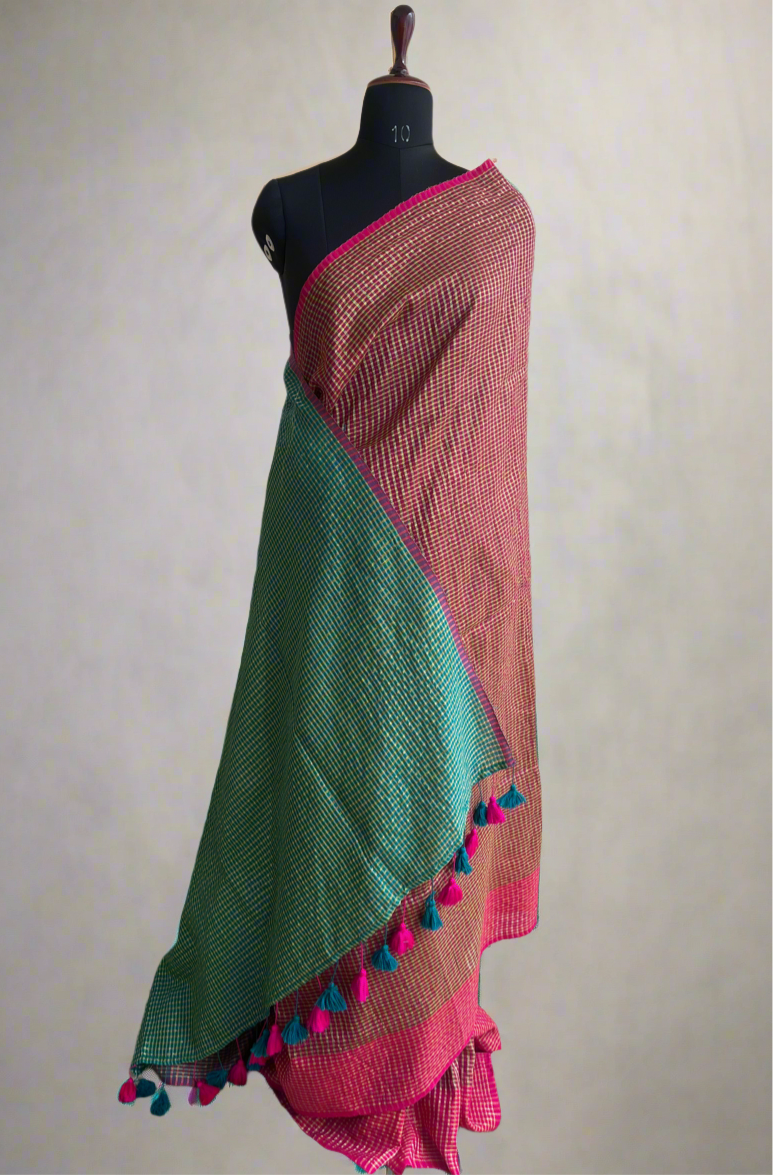 Party Wear Pure Mul Cotton Zari Checks