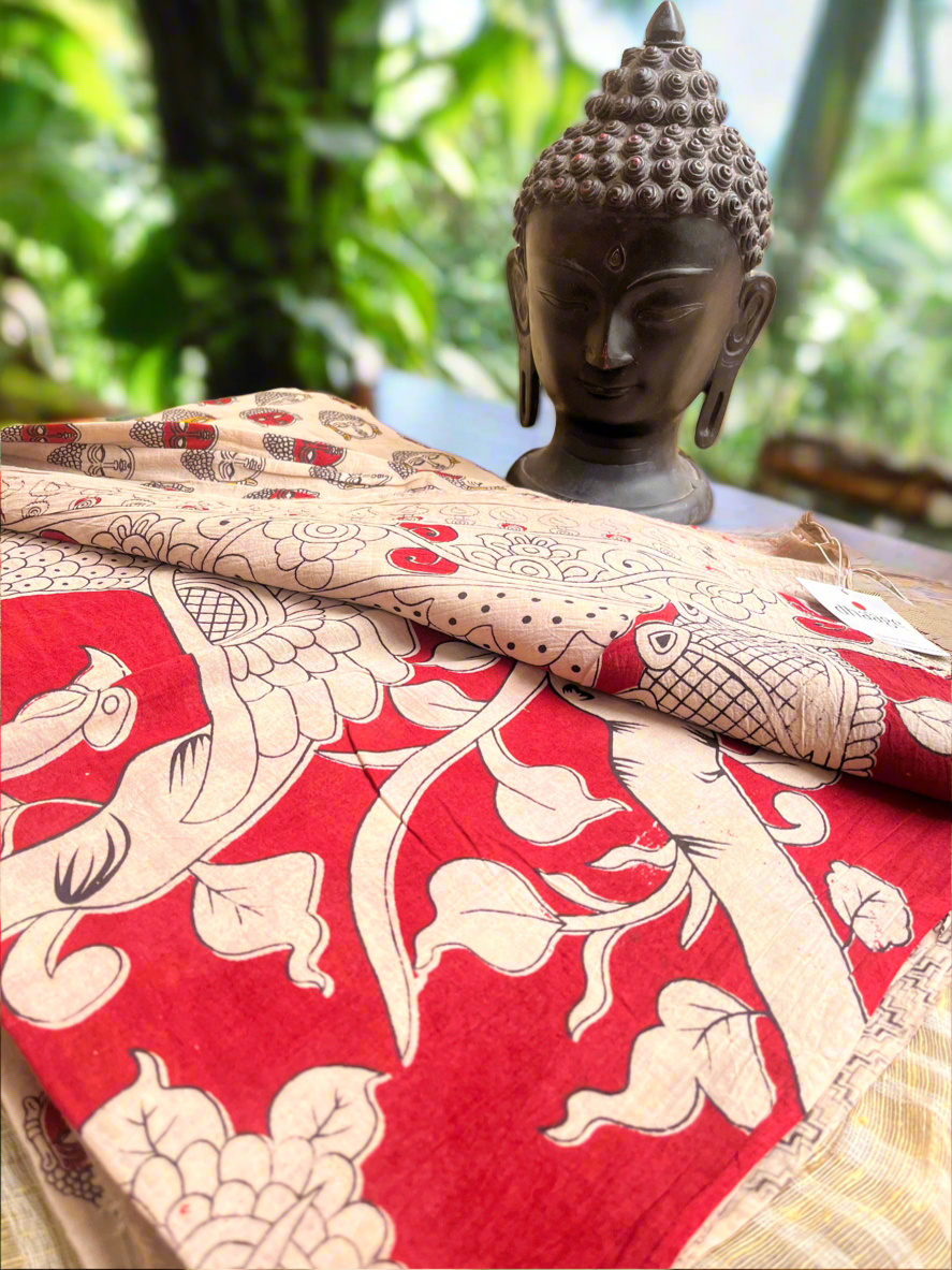 Kalamkari Mul Cotton Saree-Buddha