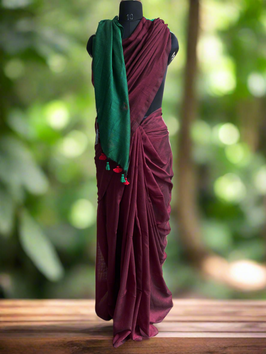 Pure Khadi Cotton Saree with contrast