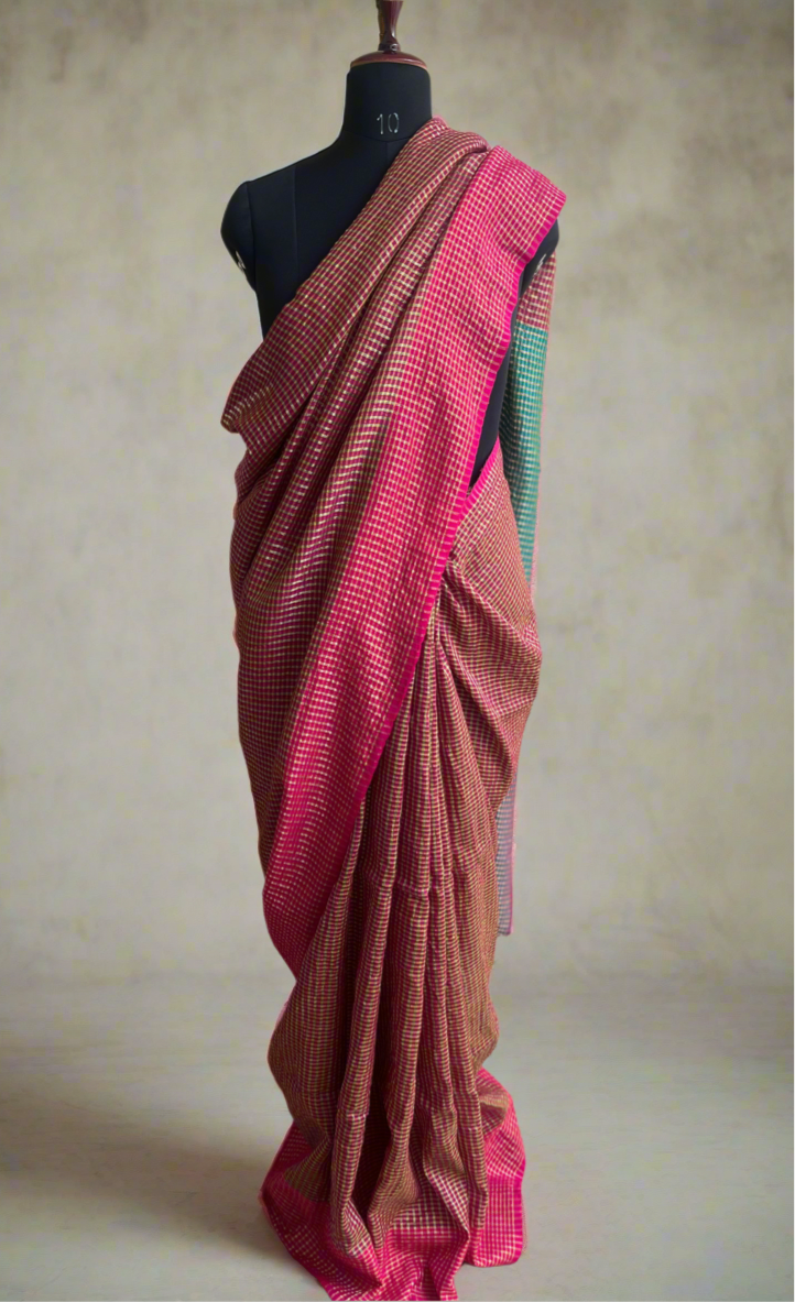 Party Wear Pure Mul Cotton Zari Checks