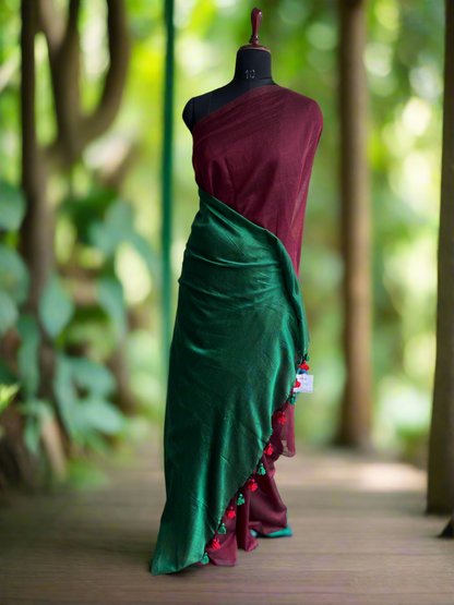 Pure Khadi Cotton Saree with contrast