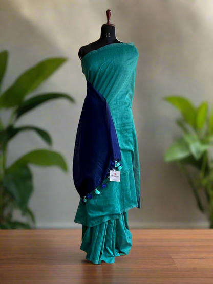 Pure Khadi Cotton Saree in Contrast