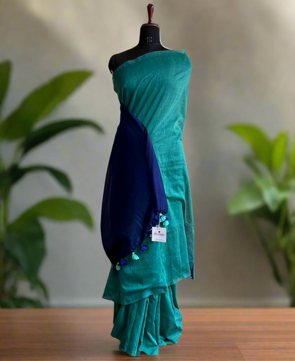 Pure Khadi Cotton Saree in Contrast