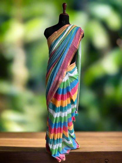 Rainbow Pure Mul Cotton Saree