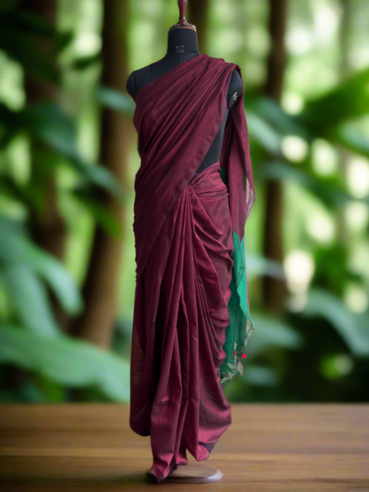Pure Khadi Cotton Saree with contrast