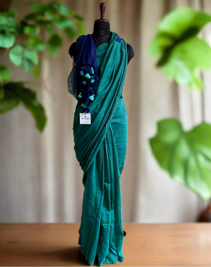 Pure Khadi Cotton Saree in Contrast
