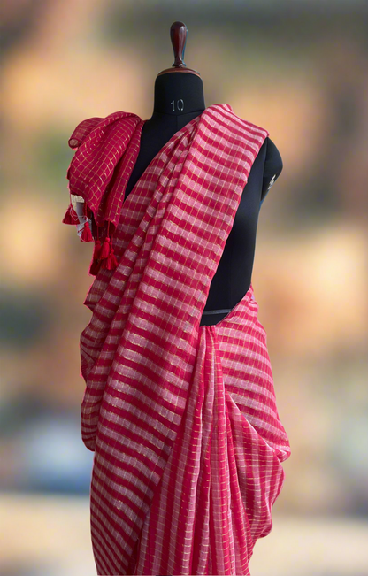 Pure Mul Cotton Zari checks Saree