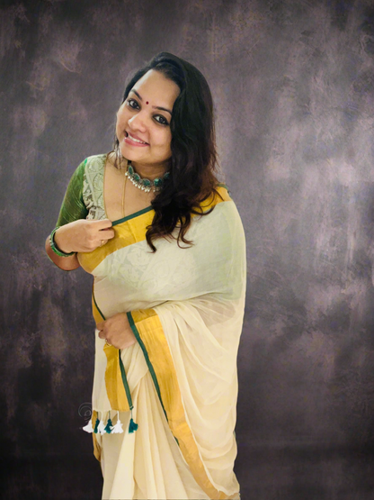 Onam Special Pure Mul Cotton Saree