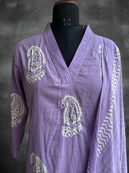 Mul cotton mirror work kurti set