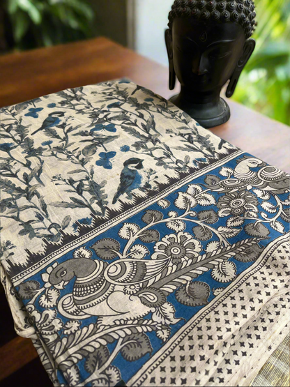 Kalamkari Bird Mul Cotton Saree