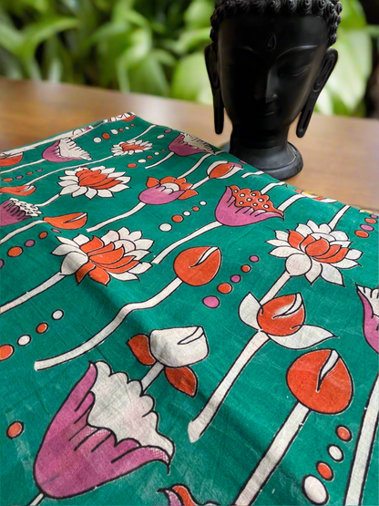 Kalamkari Mul Cotton Saree Green