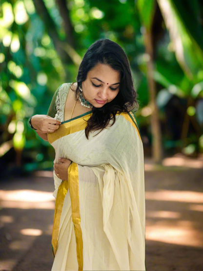 Onam Special Pure Mul Cotton Saree