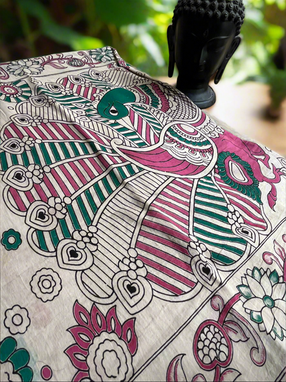 Kalamkari Mul Cotton Saree Green