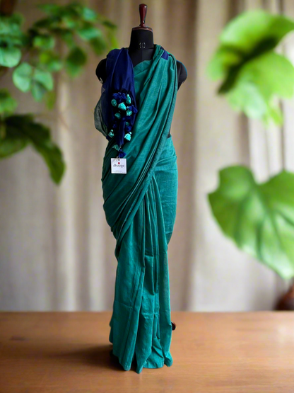 Pure Khadi Cotton Saree in Contrast