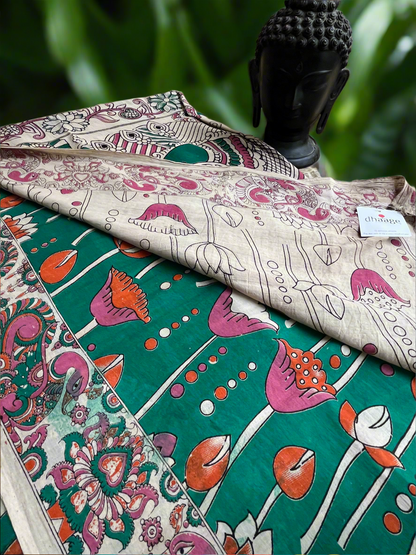 Kalamkari Mul Cotton Saree Green