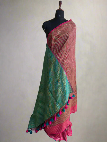 Party Wear Pure Mul Cotton Zari Checks