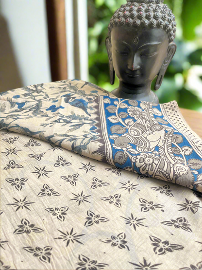 Kalamkari Bird Mul Cotton Saree