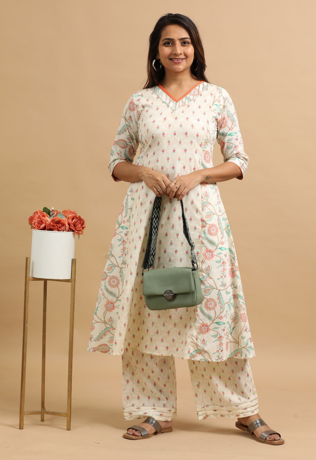 2Pc Festive Mul Cotton Jaipuri printed Kurti Set