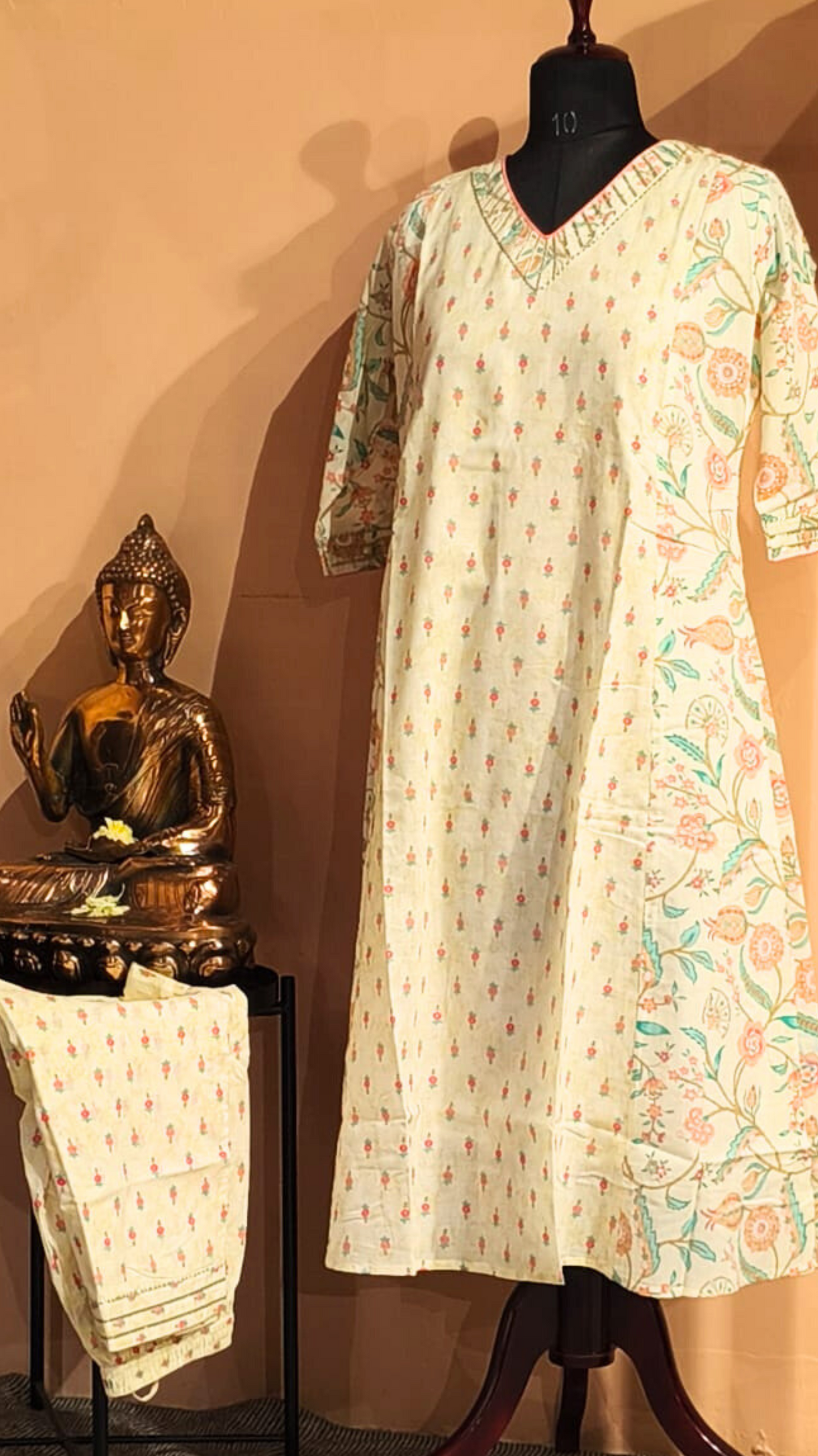 2Pc Festive Mul Cotton Jaipuri printed Kurti Set