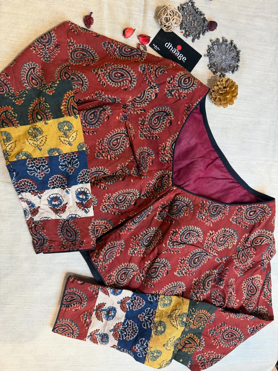 Pure Handblock Cotton Blouse (Full Sleeve, Non-Padded)