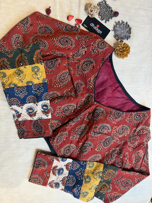 Pure Handblock Cotton Blouse (Full Sleeve, Non-Padded)