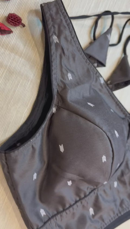 V-Cut Jamdani Silk Blouse (Padded)